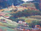 Painted from a hilltop overlooking Gernika with a distance church.